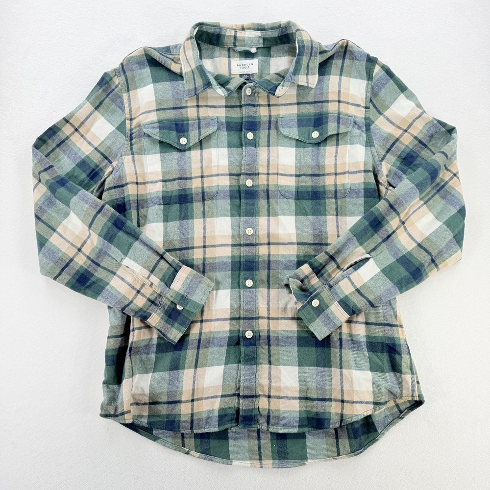 American Eagle Shirt Mens Large Green Plaid Flannel Super Soft Button Up Casual